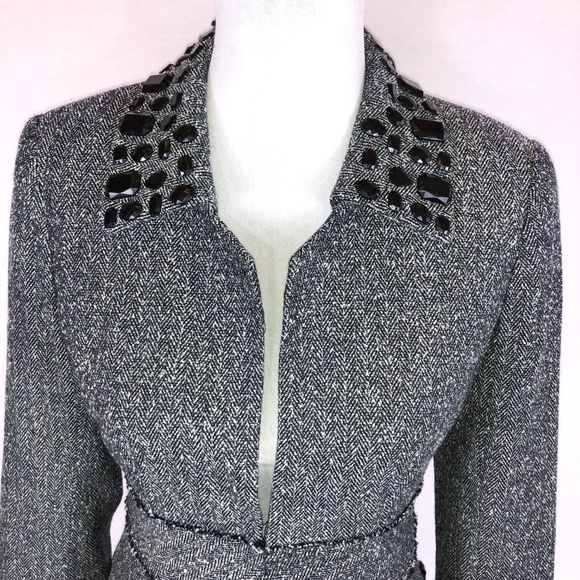 WHBM gray jacket with black beaded trim - Picture 2 of 8